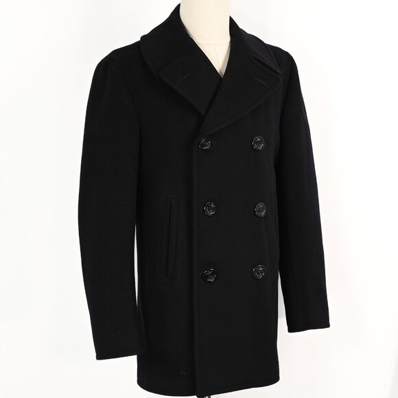 Vintage Black Heavy Wool NAVY Pea Coat - Picture 3 of 5